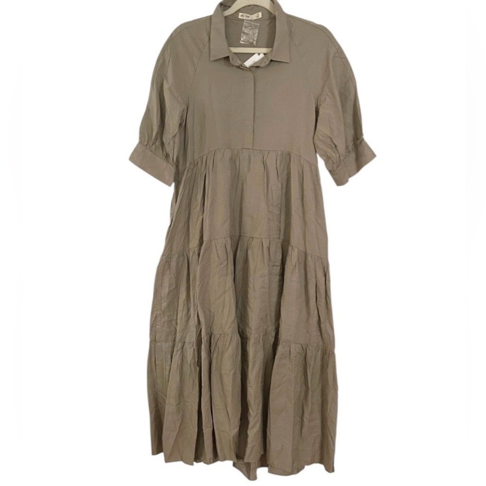 Anthropologie La’ Ven Tan Shimmer Tiered Maxi Dress Size Medium NEW With Tags